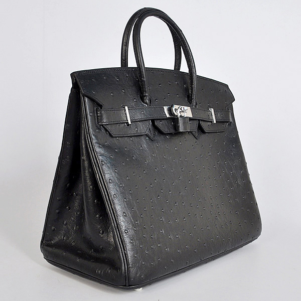 H35BOSS Hermes Birkin 35CM Nero Struzzo strisce di cuoio (argento)